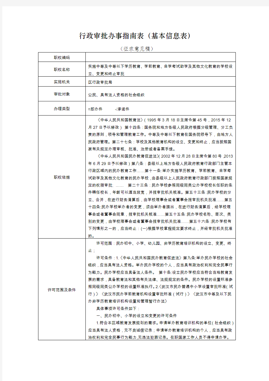 行政审批办事指南表(基本信息表)