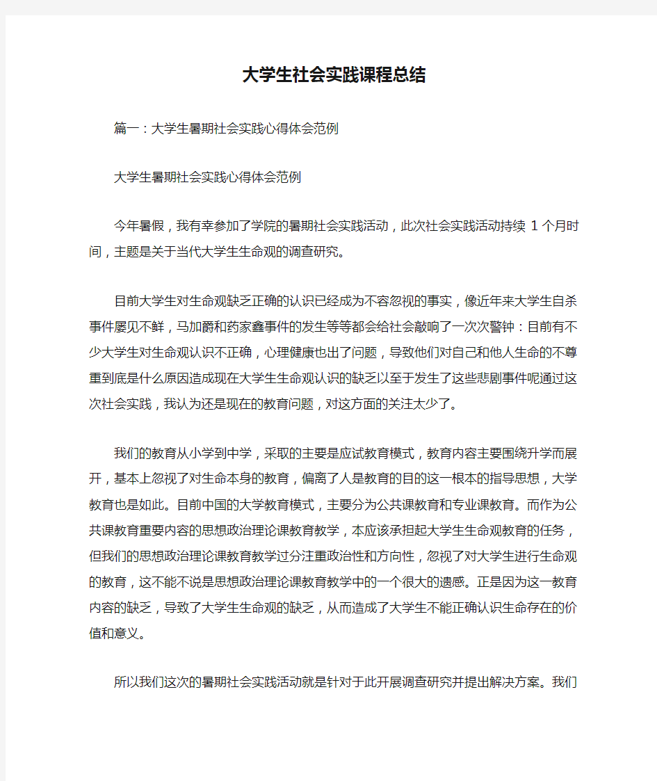 大学生社会实践课程总结