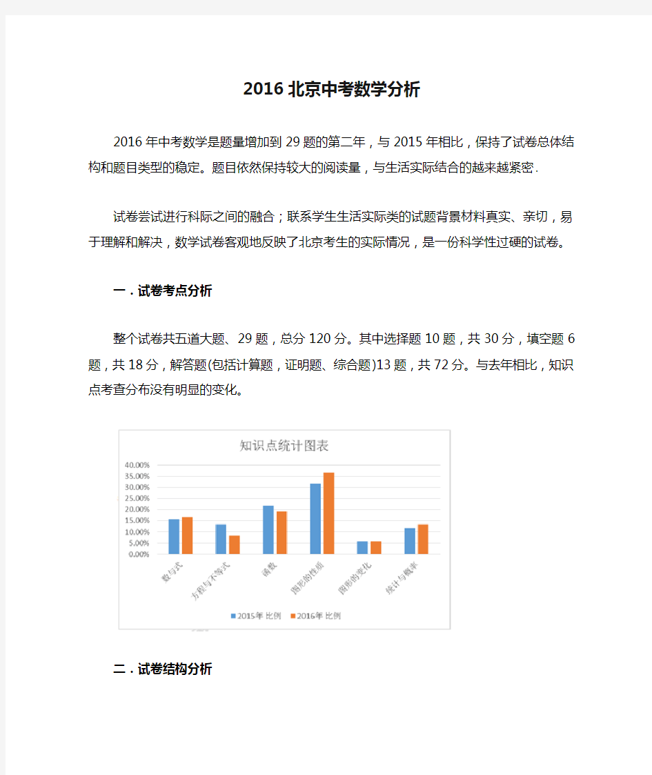 2016北京中考数学分析