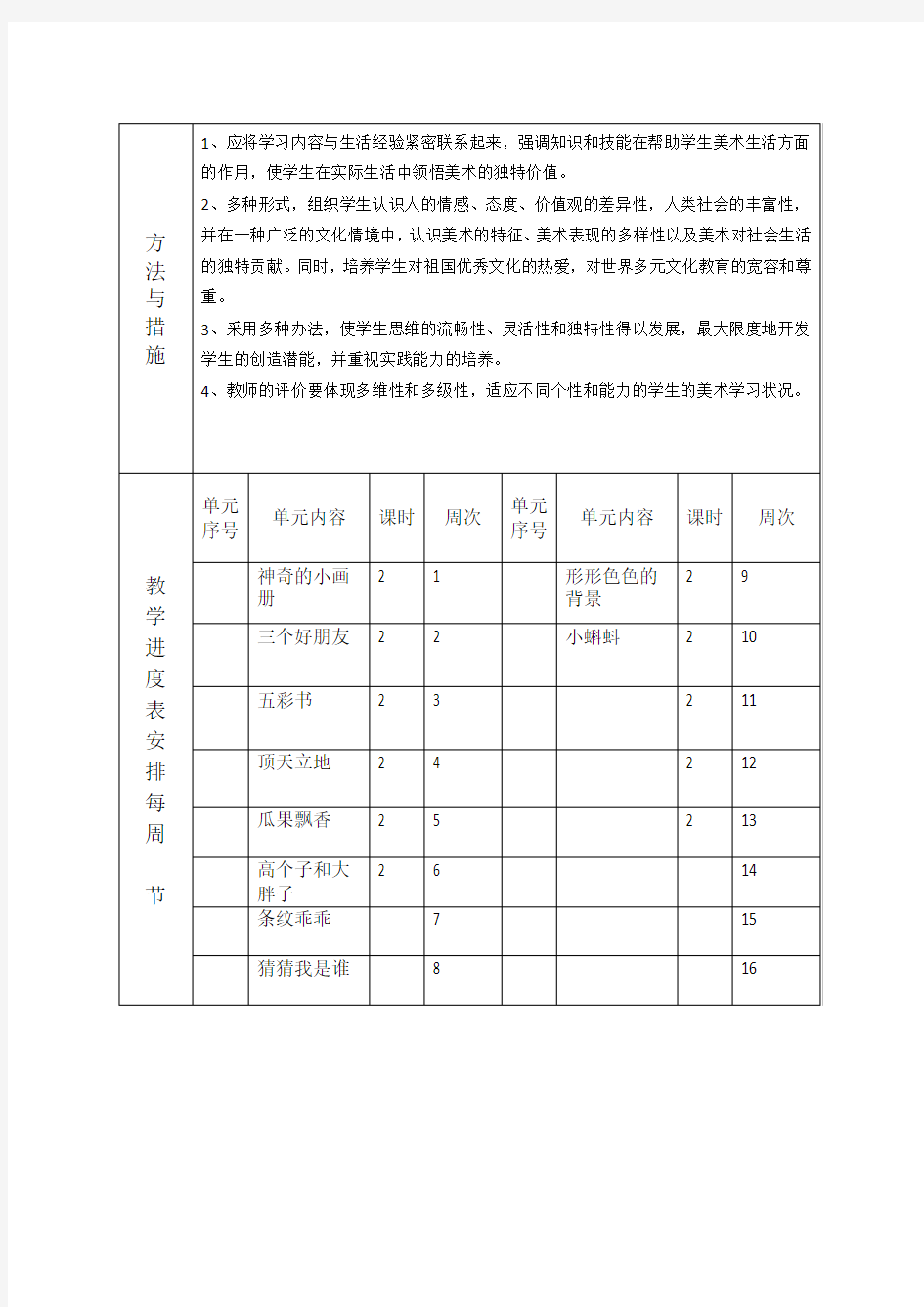 二年级美术学科教学计划整理版