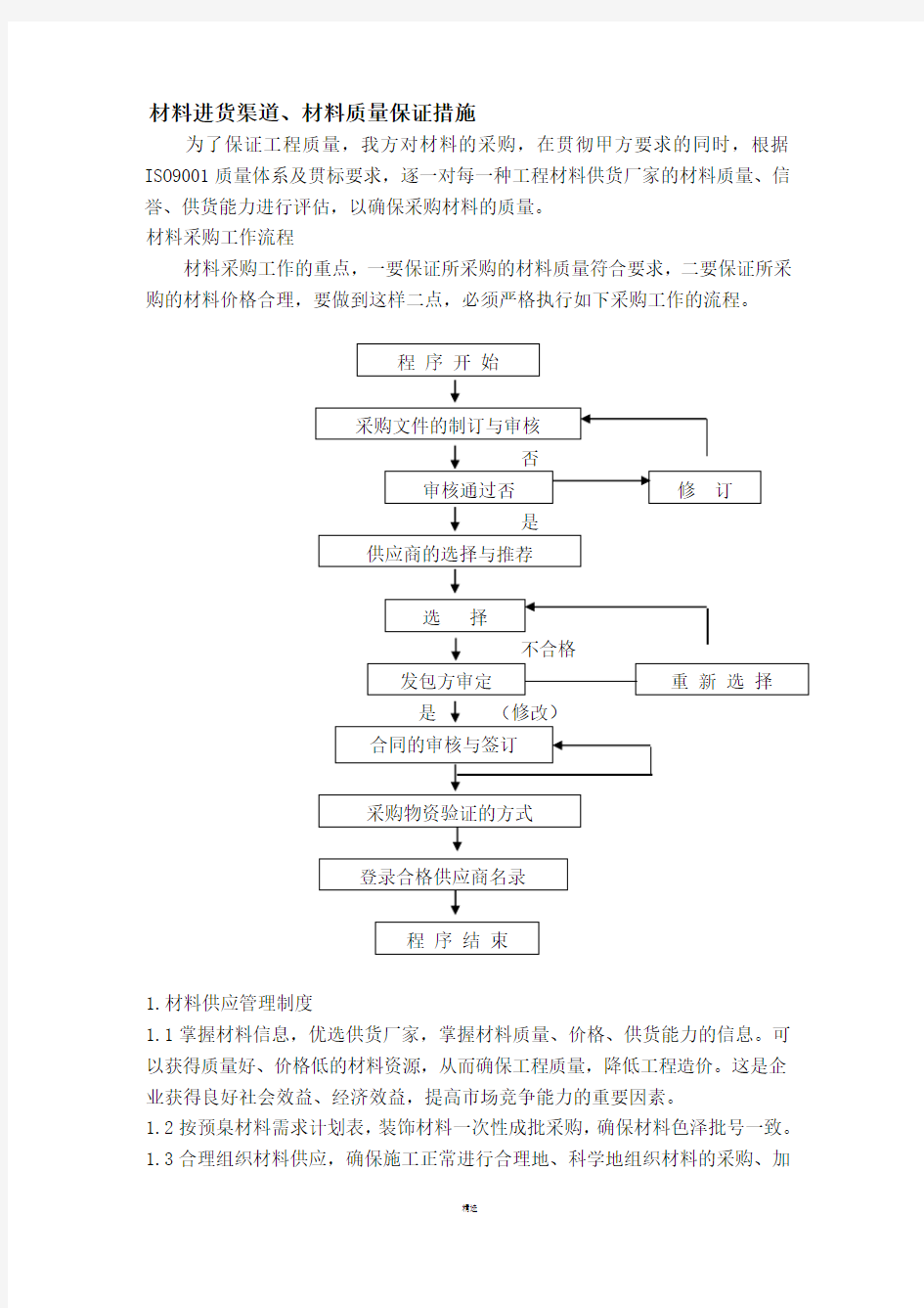 材料进货渠道、材料质量保证措施