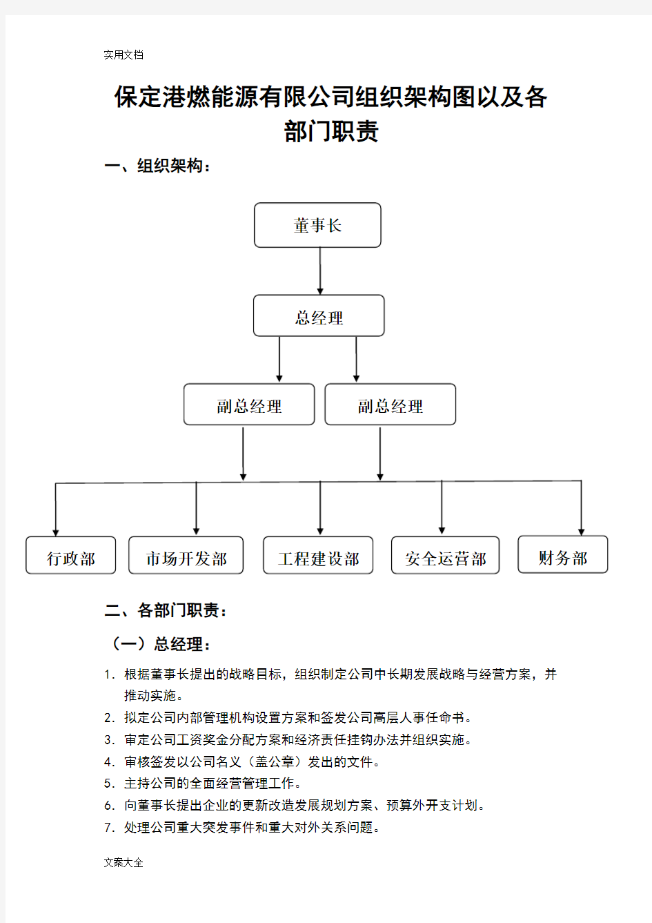 公司管理系统组织架构图及部门职责