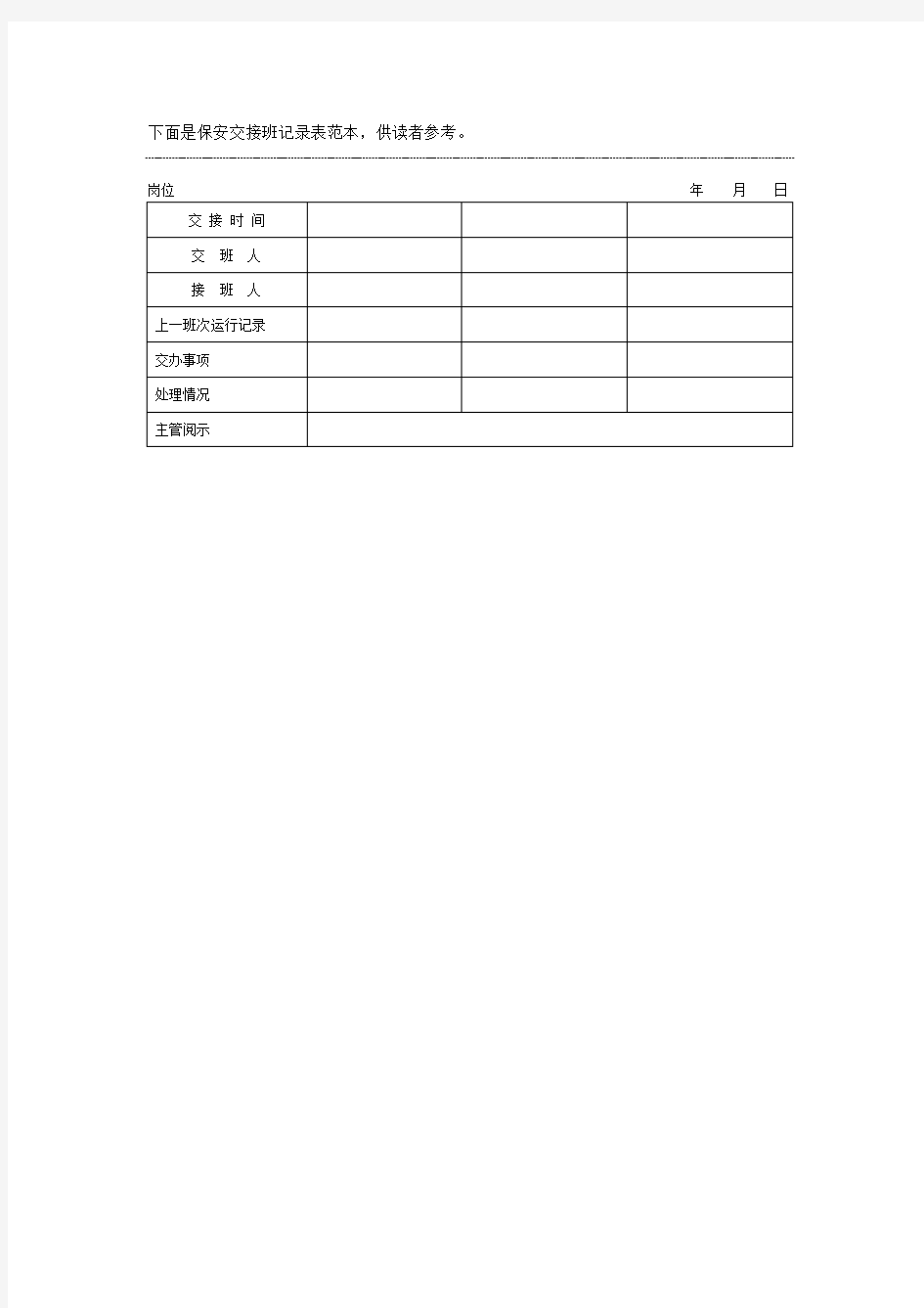 保安交接班记录表范本格式