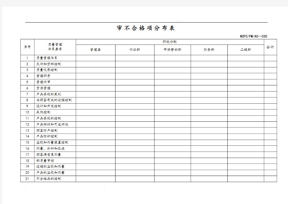 内审不合格项记录表