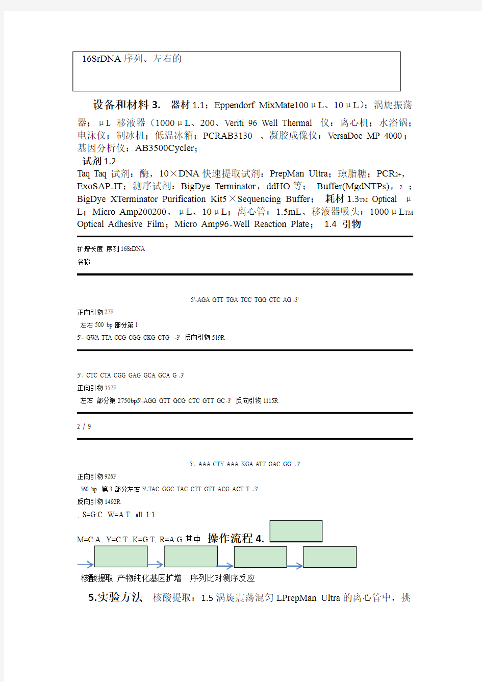 16SrDNA鉴定菌株的标准操作规程