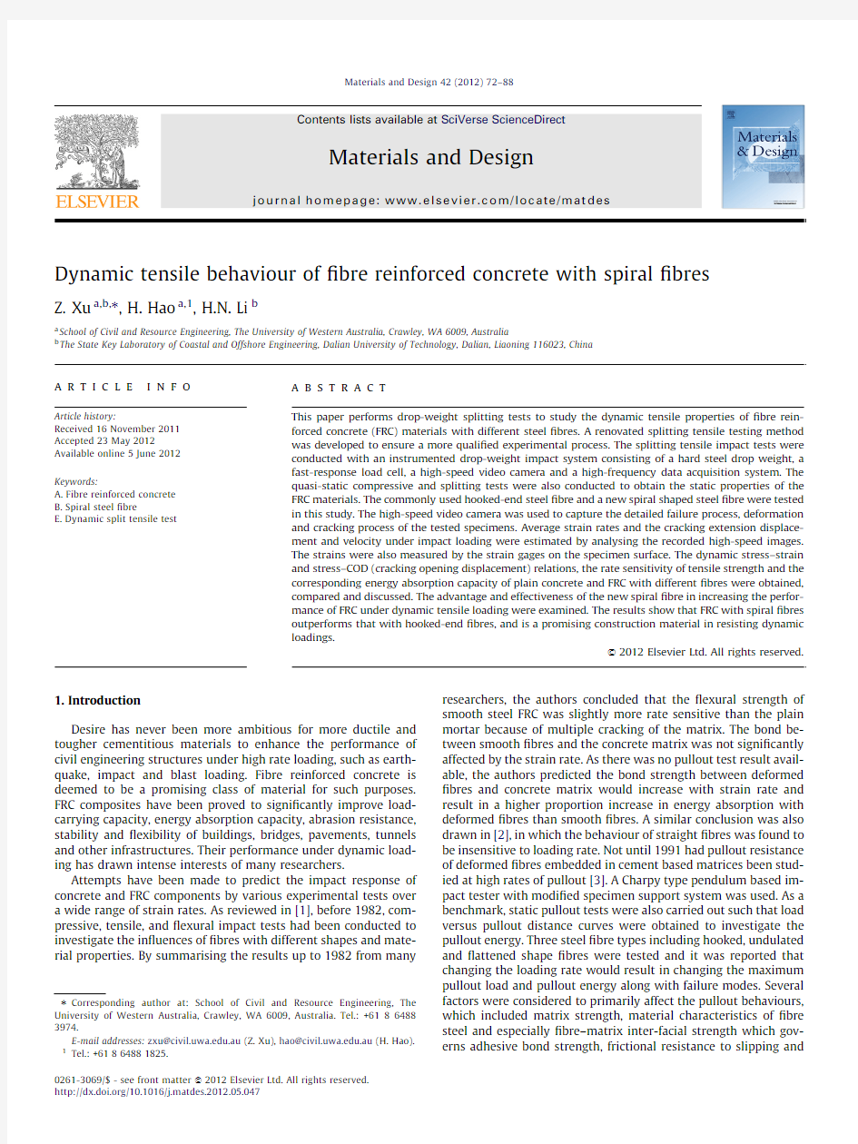 Dynamic tensile behaviour of fibre reinforced concrete with spiral fibres