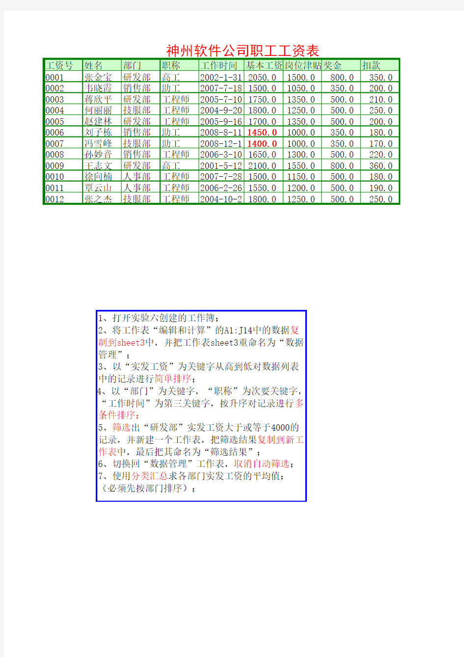 excel练习素材