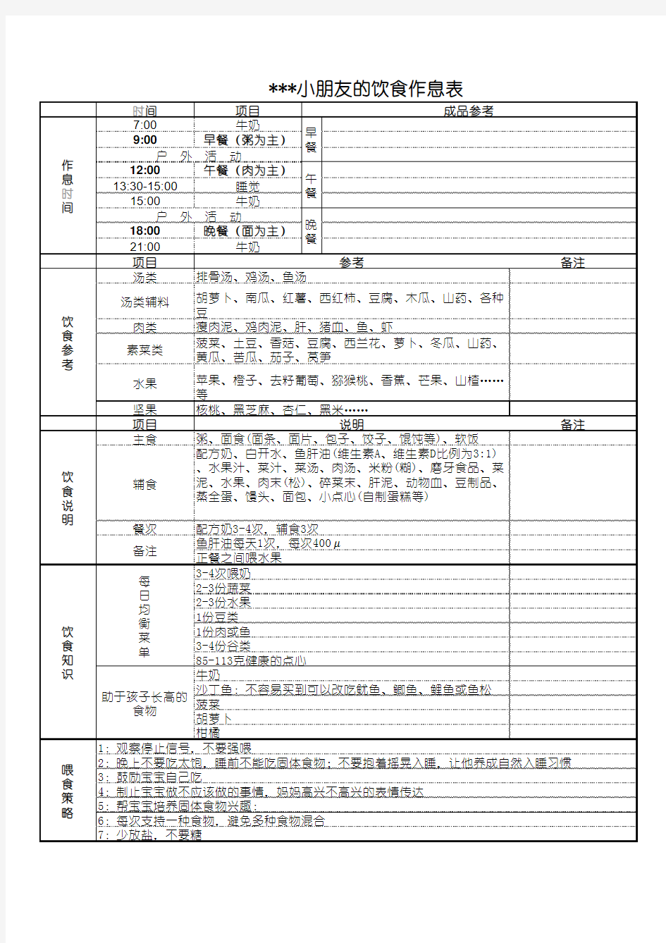 宝宝饮食作息表