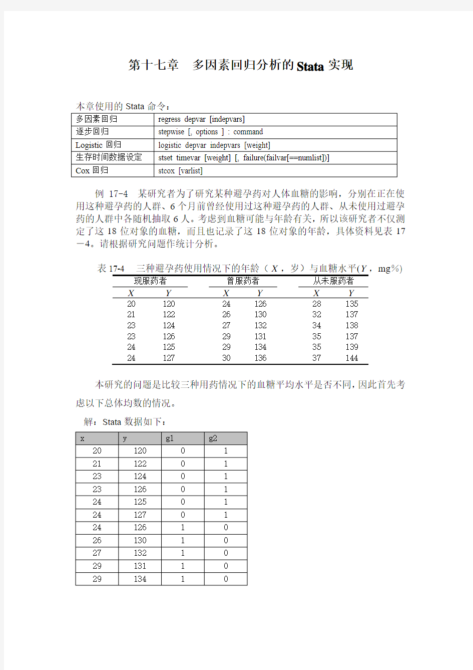 第十七章多因素回归分析的Stata实现