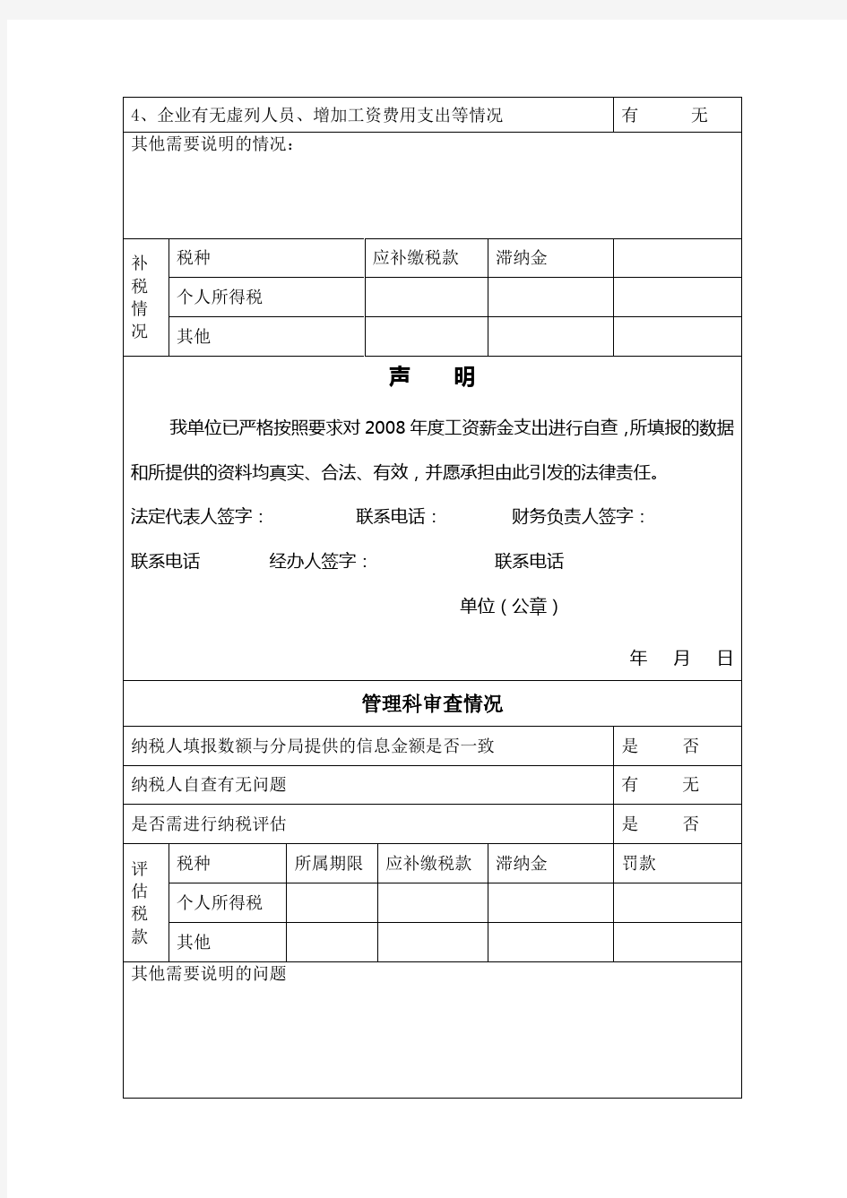 企业税收自查报告(零申报清查)