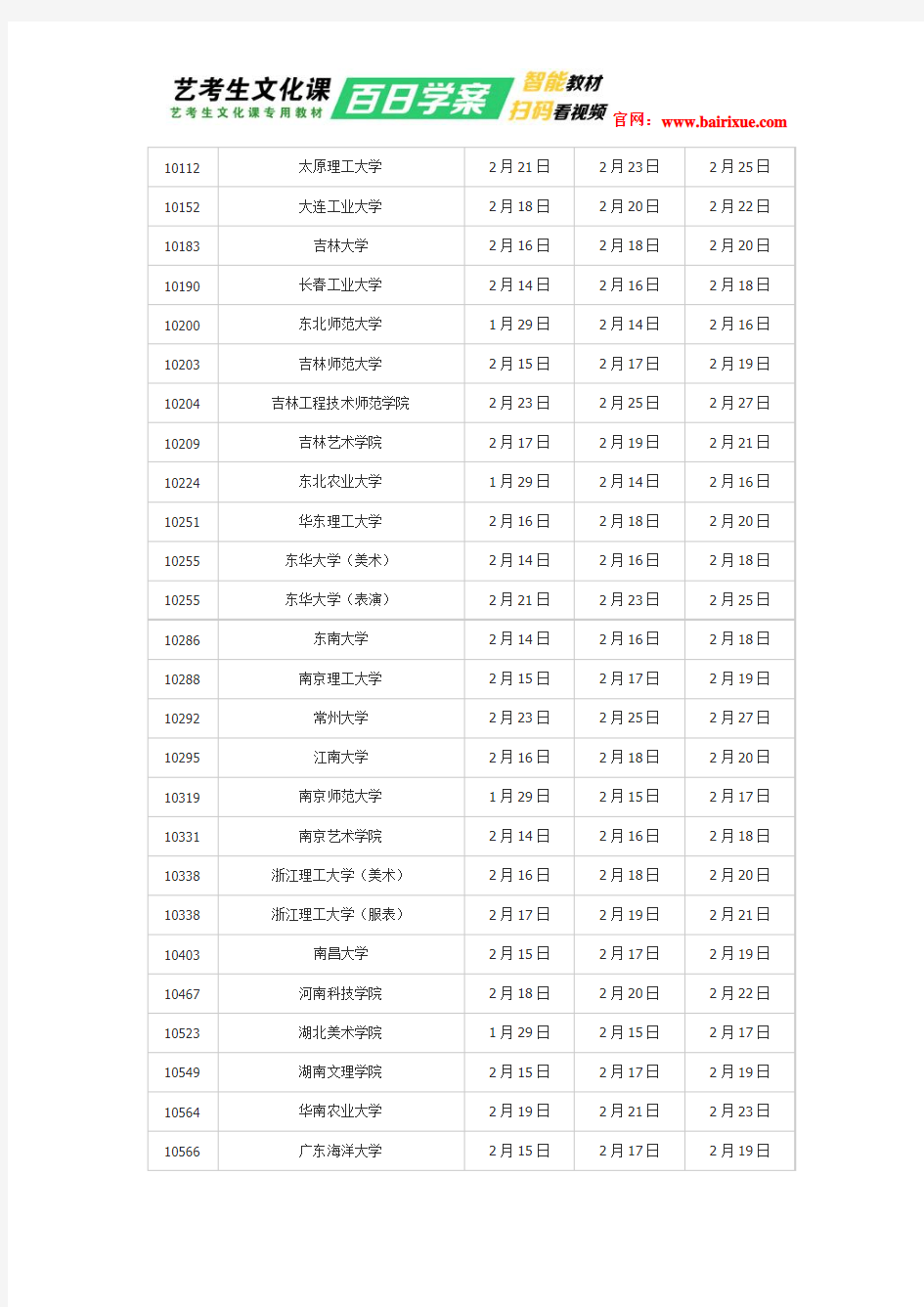 山东省2016年艺考校考时间表(青岛考点)
