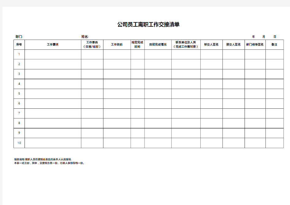 工作交接清单