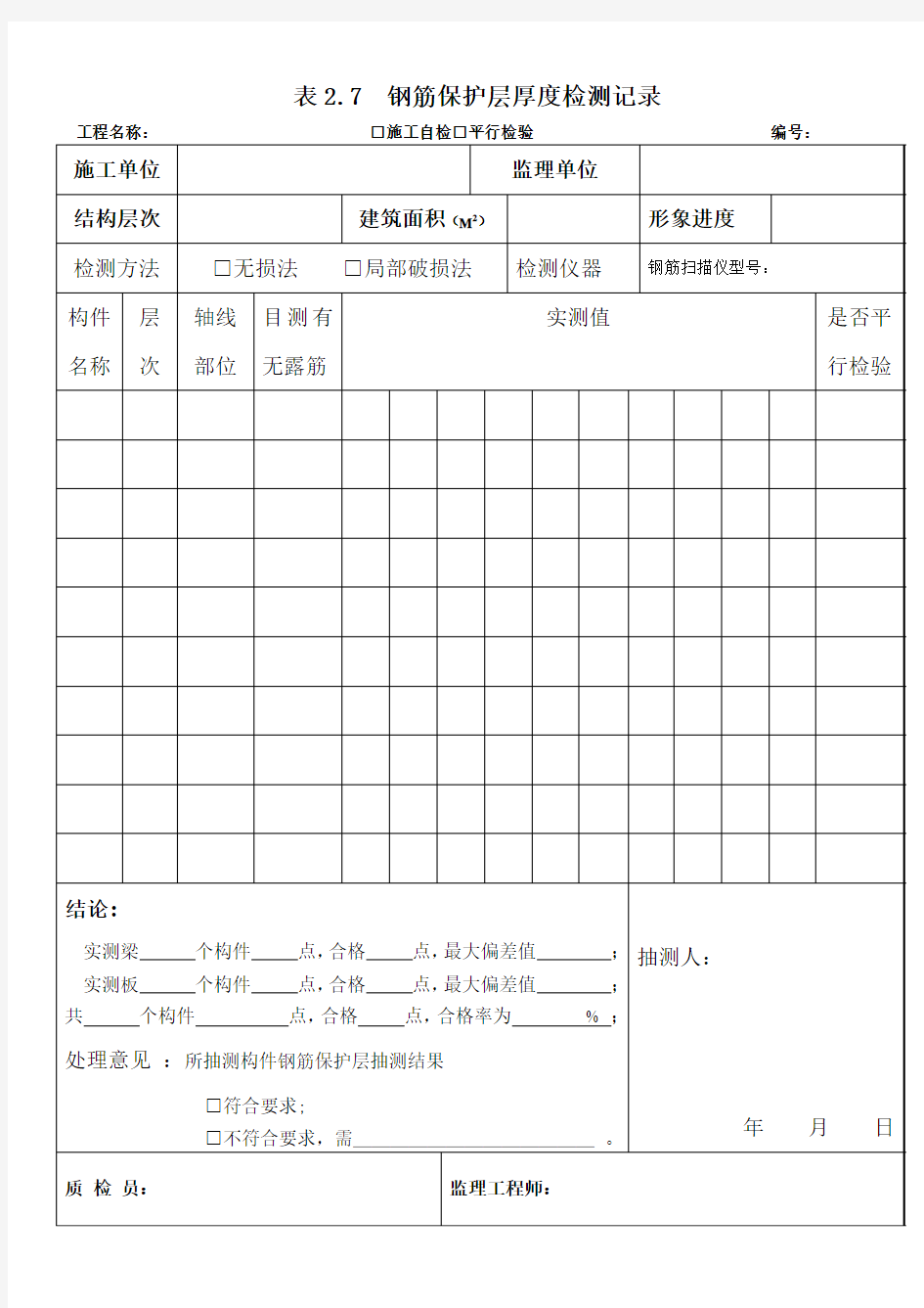 钢筋保护层厚度测量