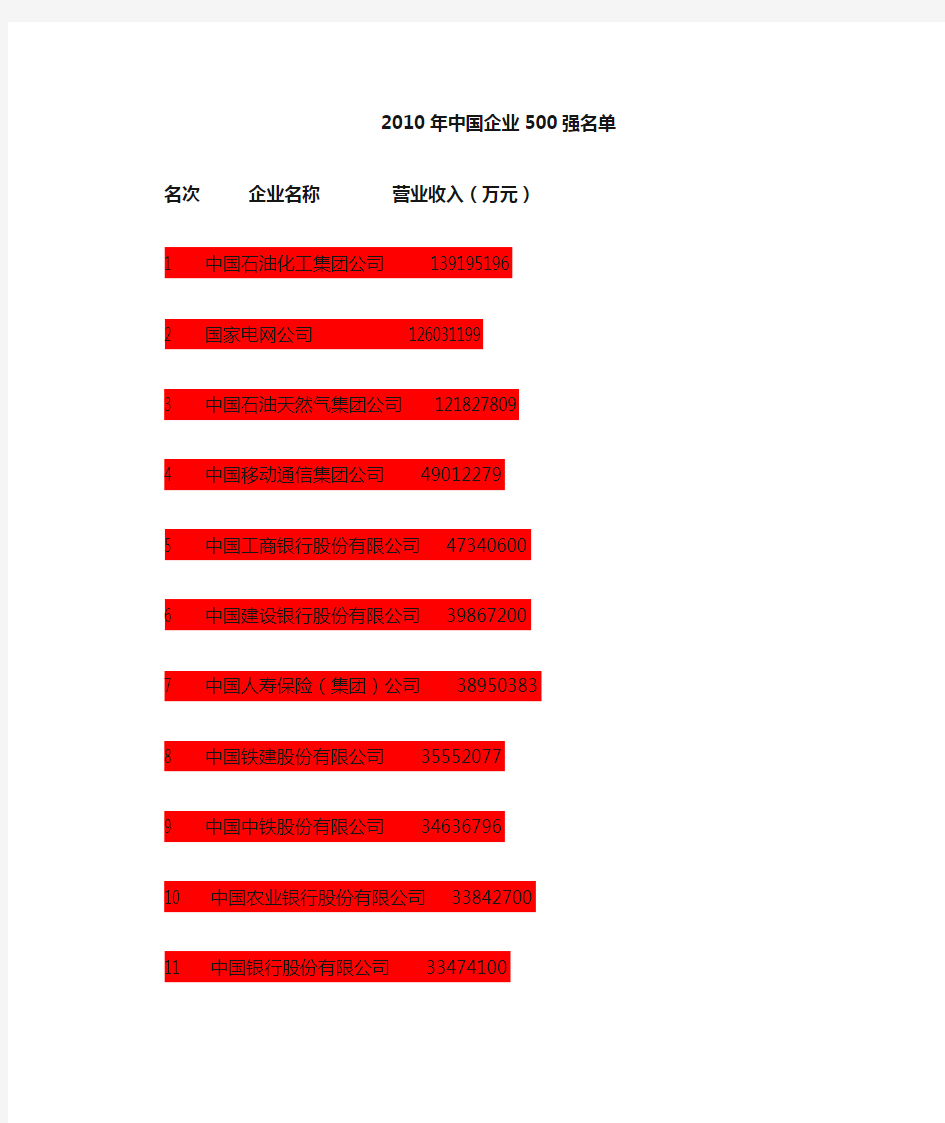 入驻天津中国500强企业名单大全