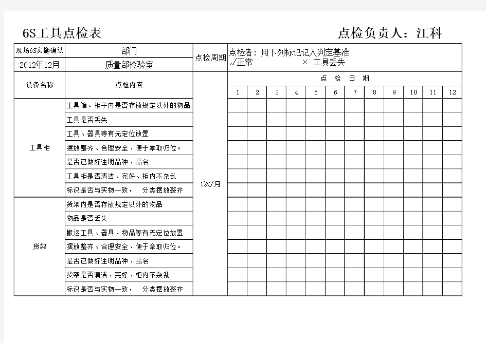 实验室工具点检表