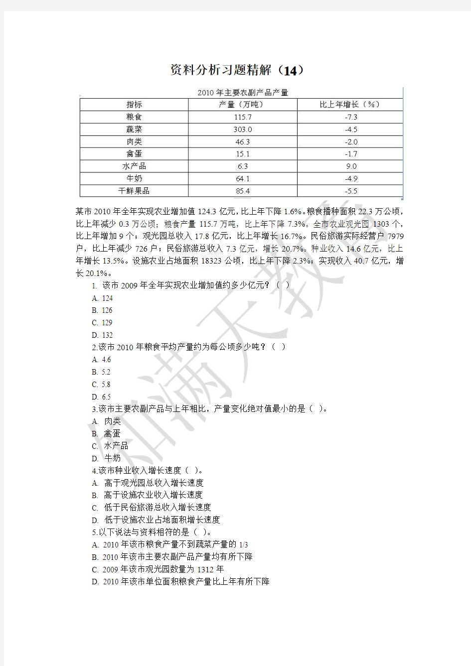 2014国家公务员考试：资料分析习题精解(14)
