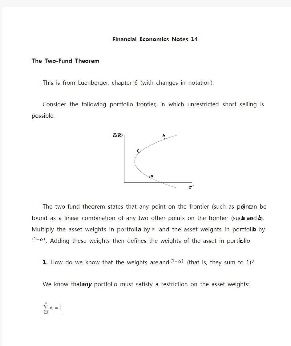 FFE Notes 14 The Two-Fund Theorem