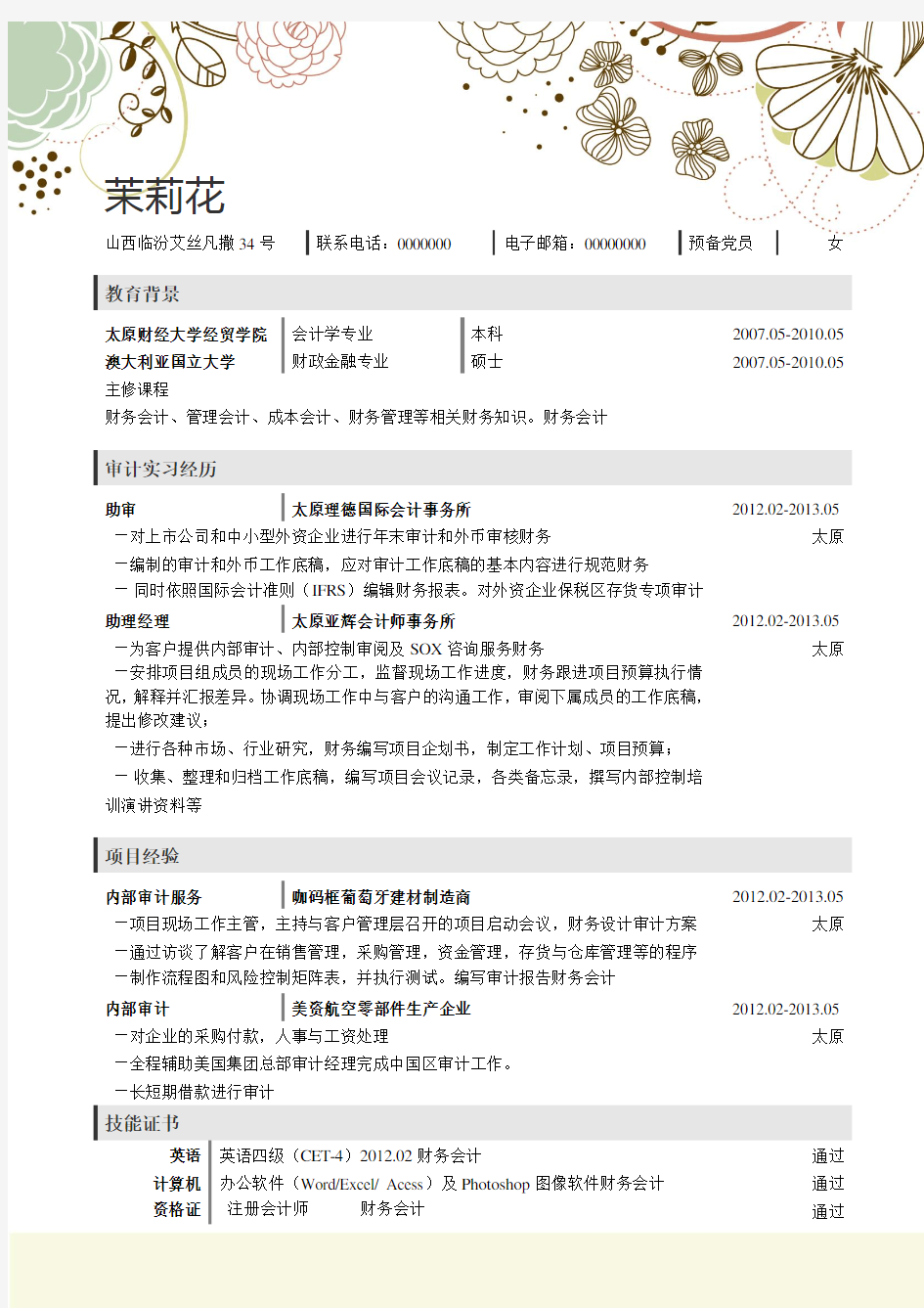 2014最新经典个人简历模板大全下载封面及内页—word版可编辑(五九)