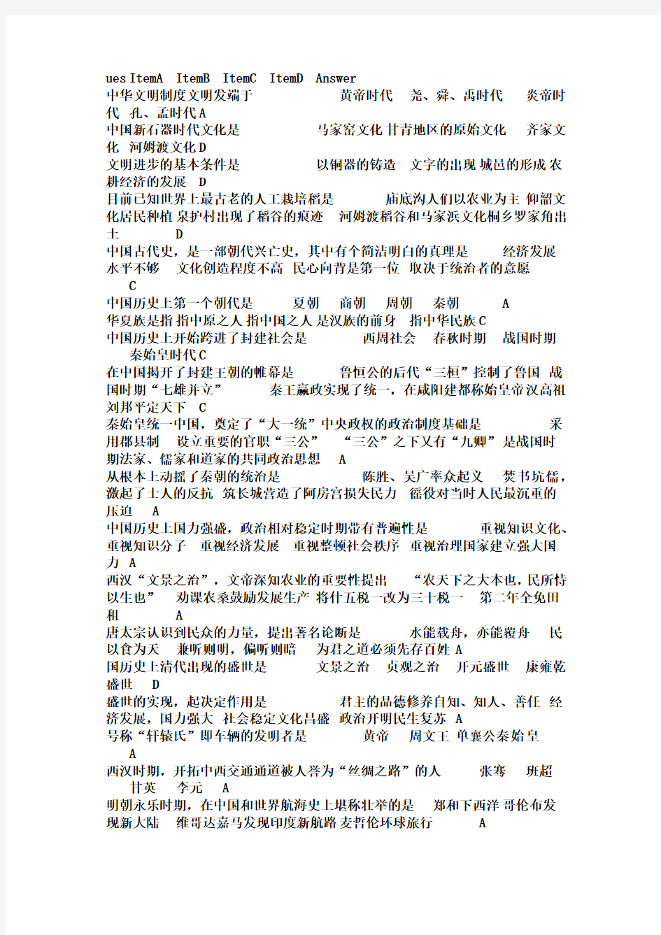 中国通史十五讲题库