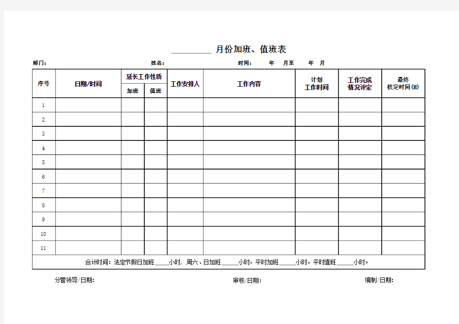 员工加班、值班表