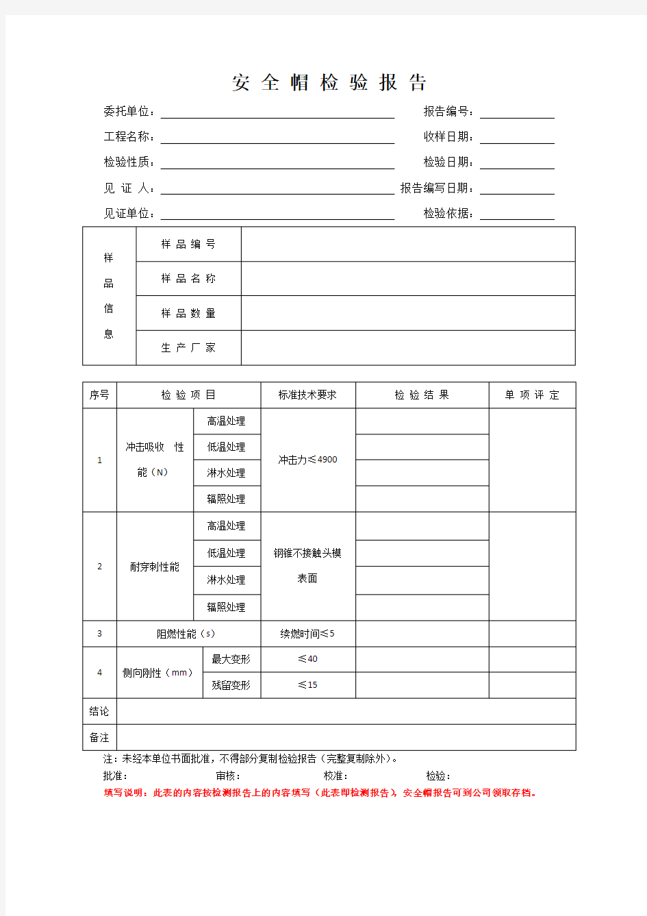 安全带、安全帽检验报告