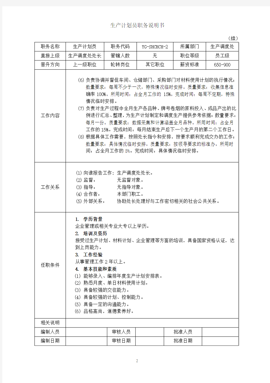 生产计划员岗位职责