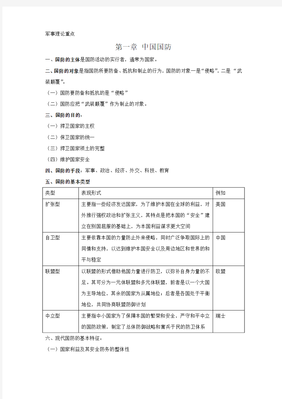 军事理论 期末复习