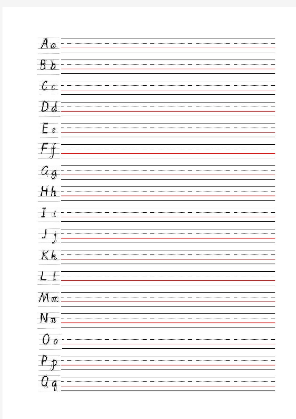 26个英文字母书写标准格式字帖A4纸打印