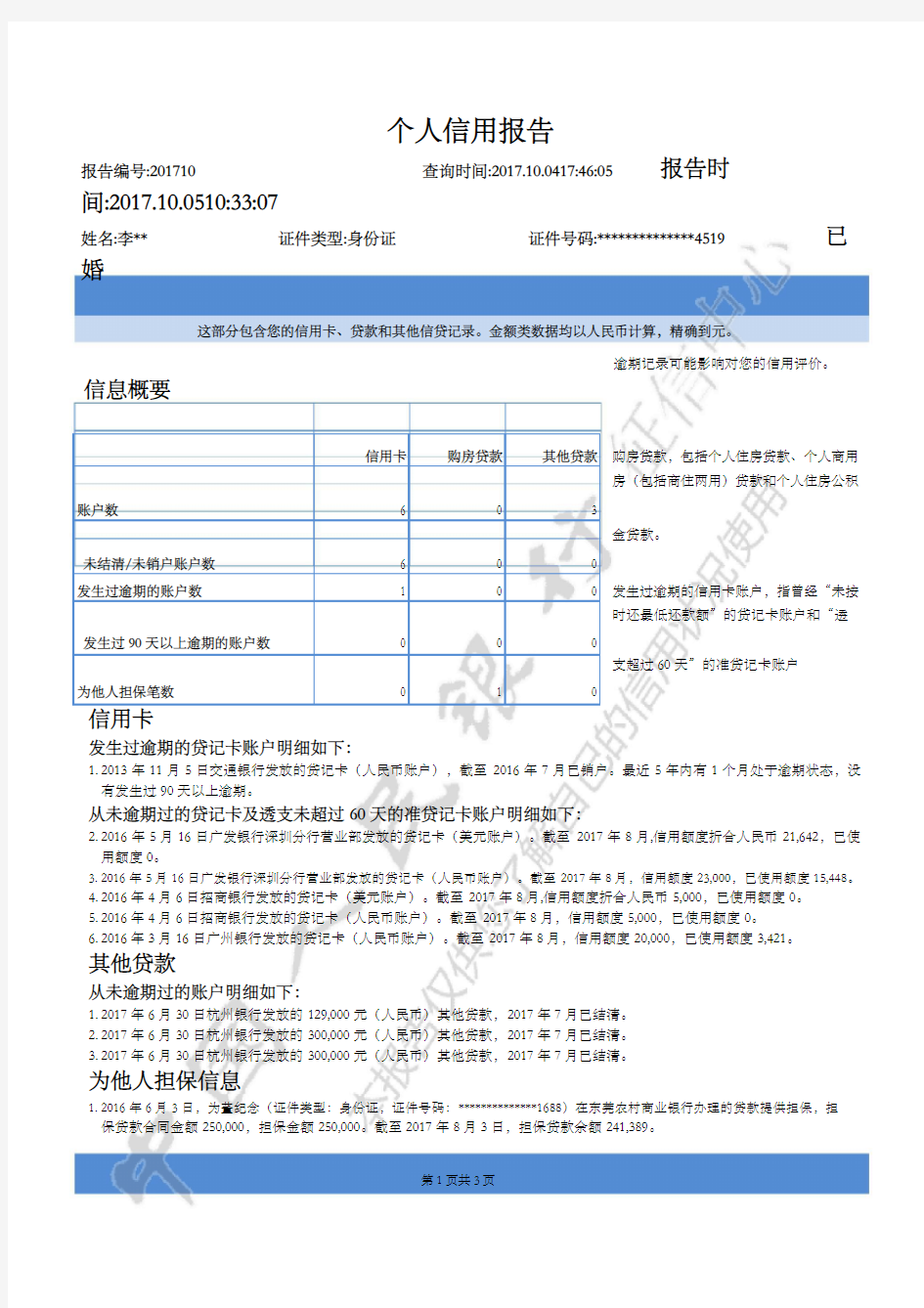 个人征信报告模板