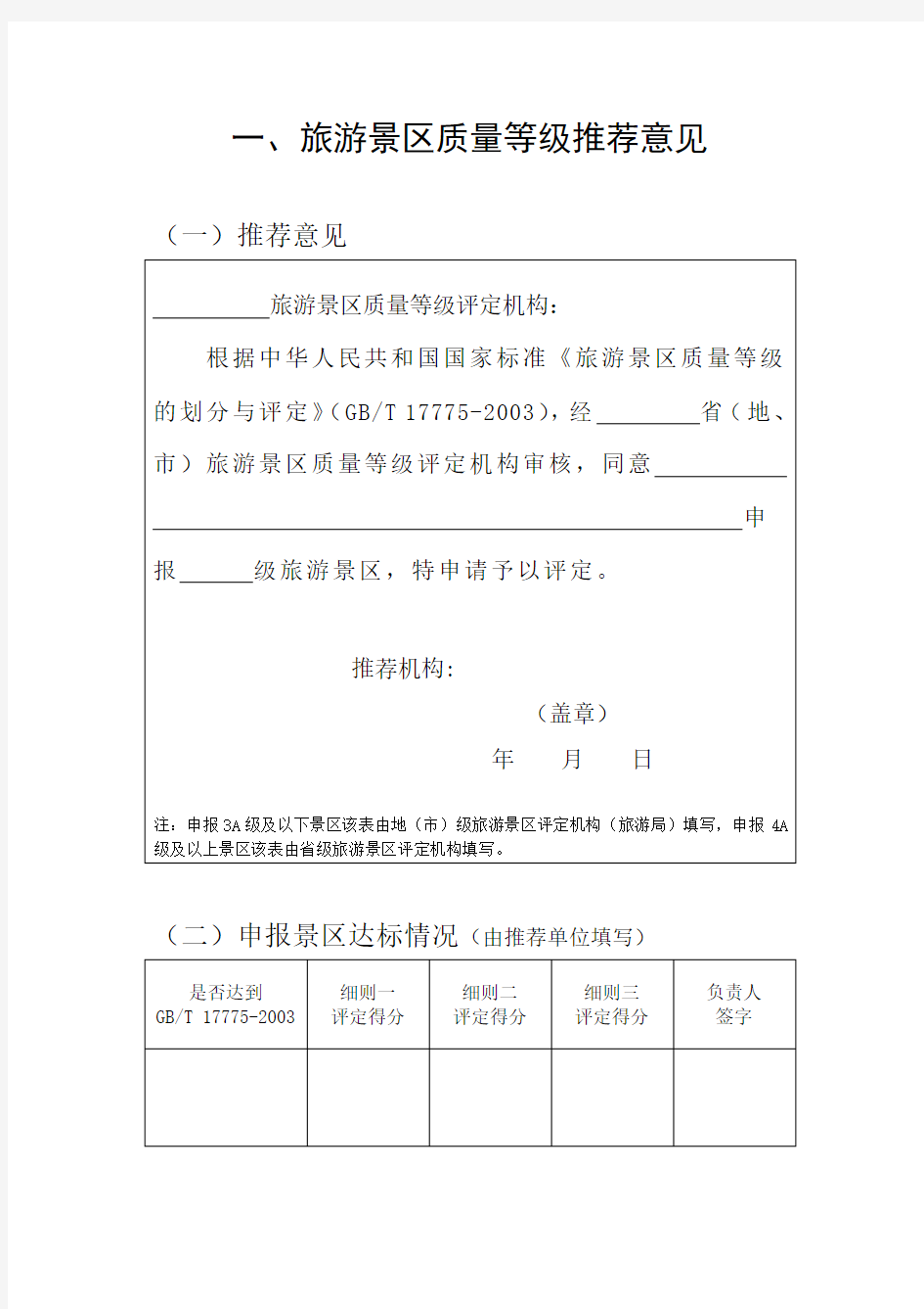 景区等级评定标准评分细则