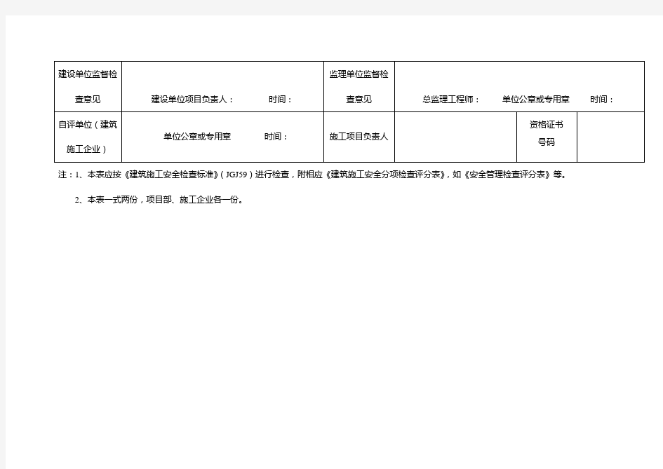 建筑施工安全生产标准化项目自评表