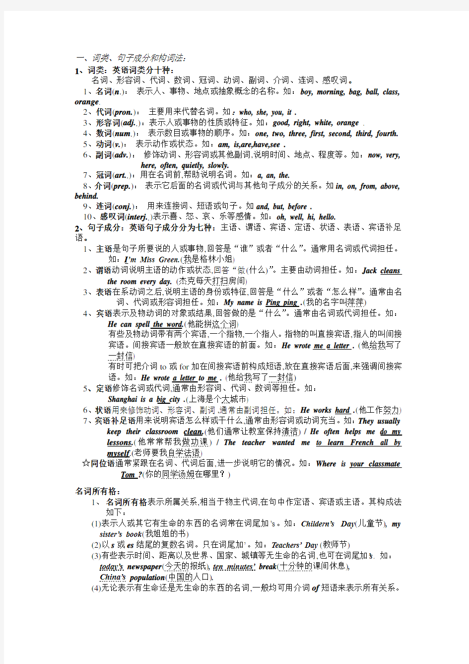 词类、句子成分成词