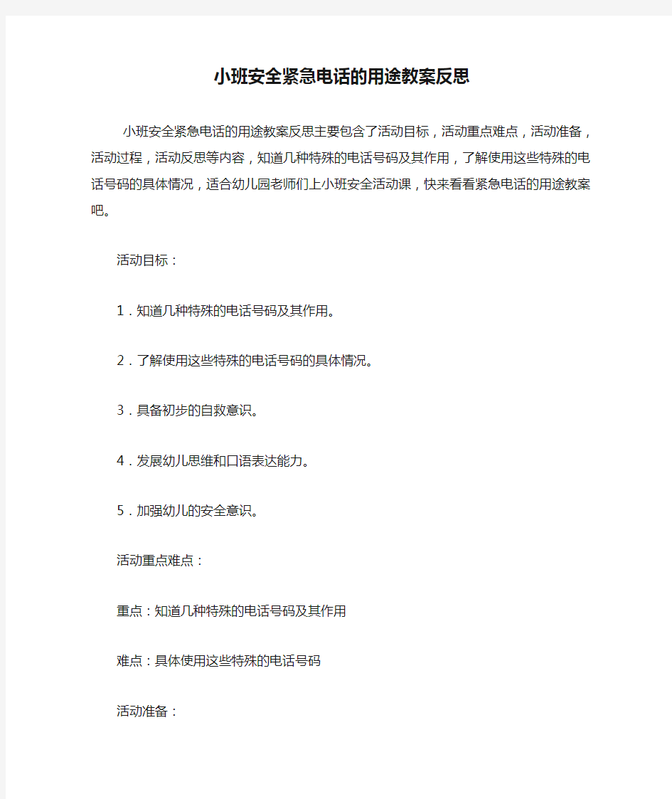 小班安全紧急电话的用途教案反思.doc