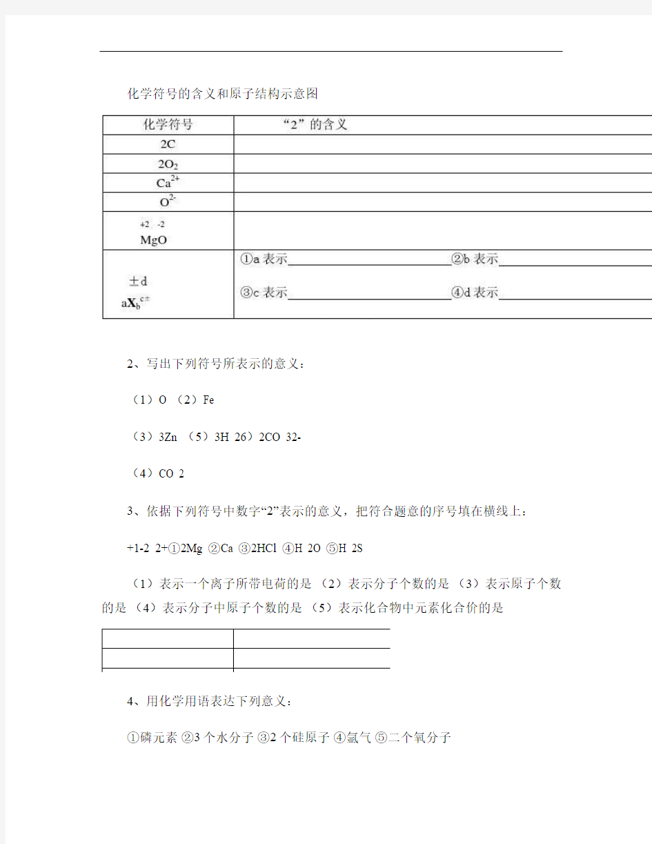 人教版  化学符号的含义和原子结构示意图练习题解析