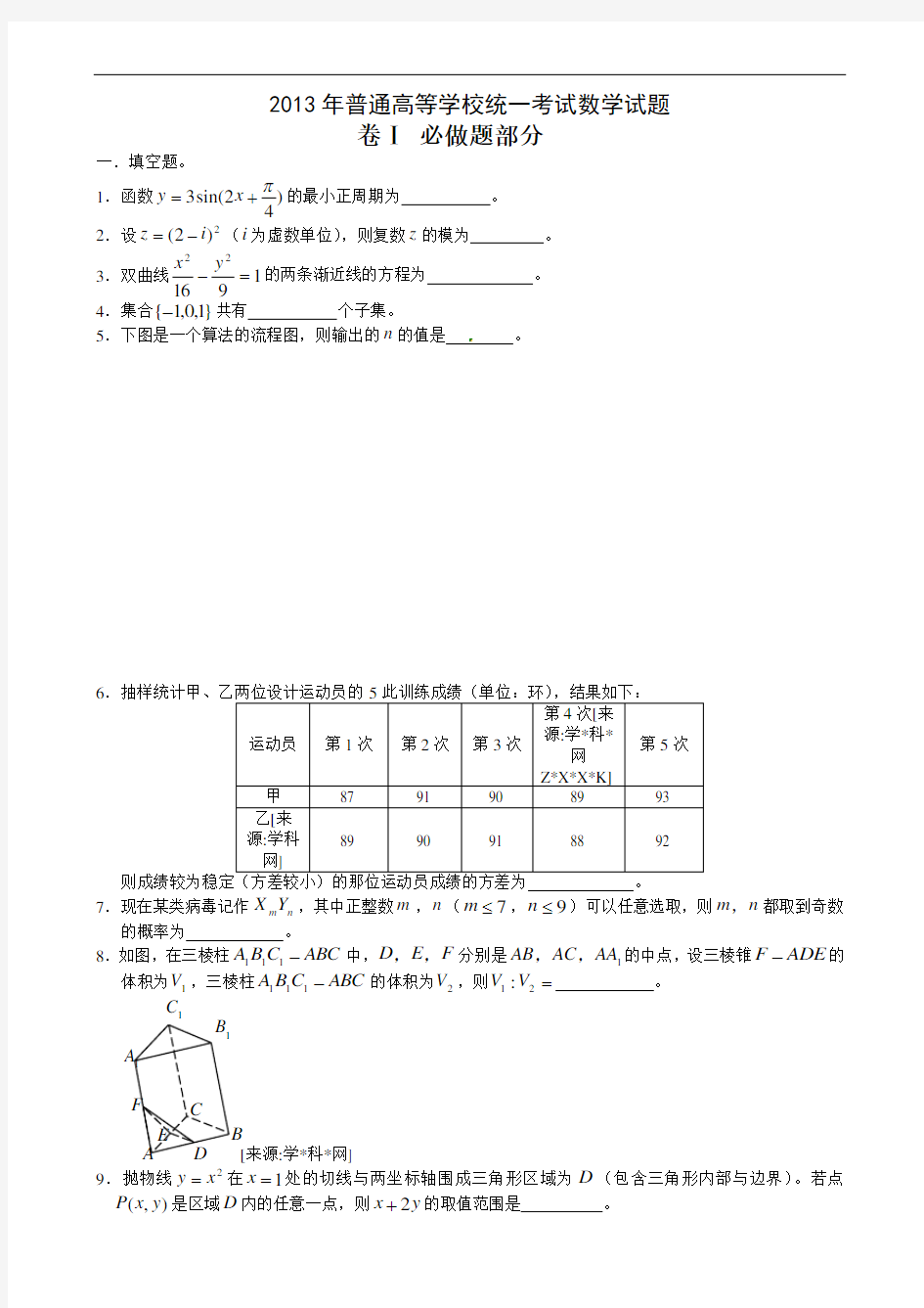 2013年高考理科数学试卷--江苏卷(含答案)