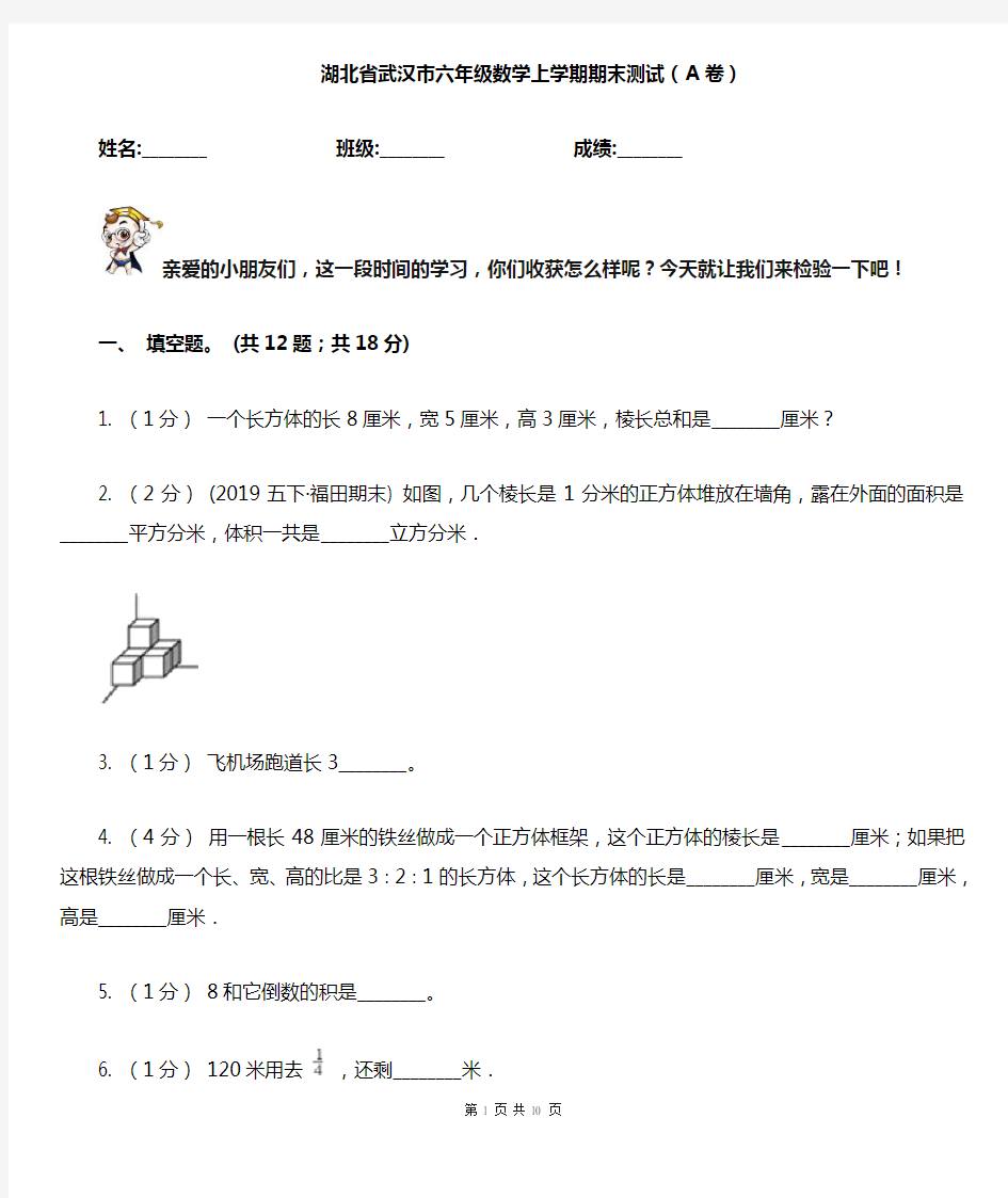 湖北省武汉市六年级数学上学期期末测试(A卷)