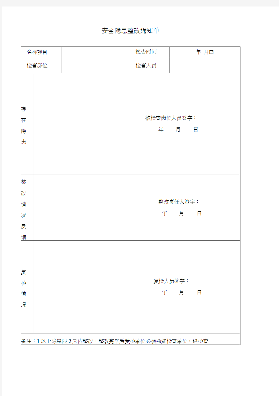 安全隐患整改通知单