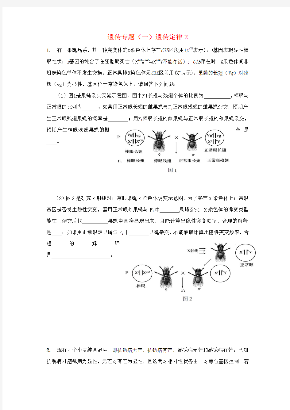 河北省邢台市2017届高三生物二轮复习 遗传专题(一)遗传定律2专题练习