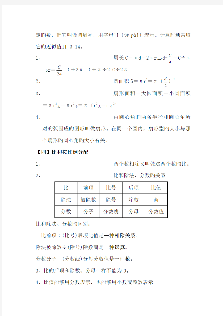 小学六年级数学概念和公式大全整理