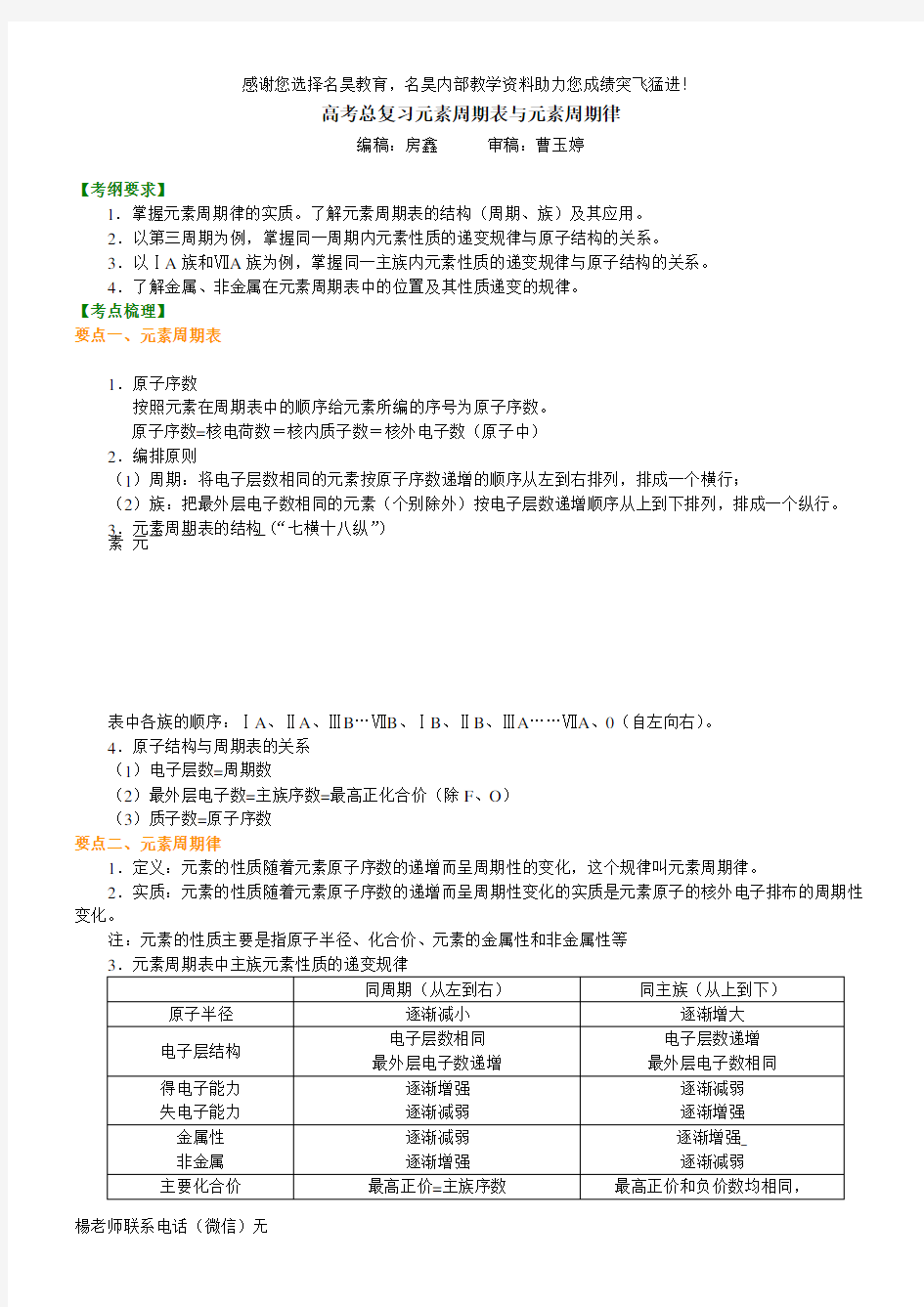 知识讲解_元素周期表和元素周期律(基础)