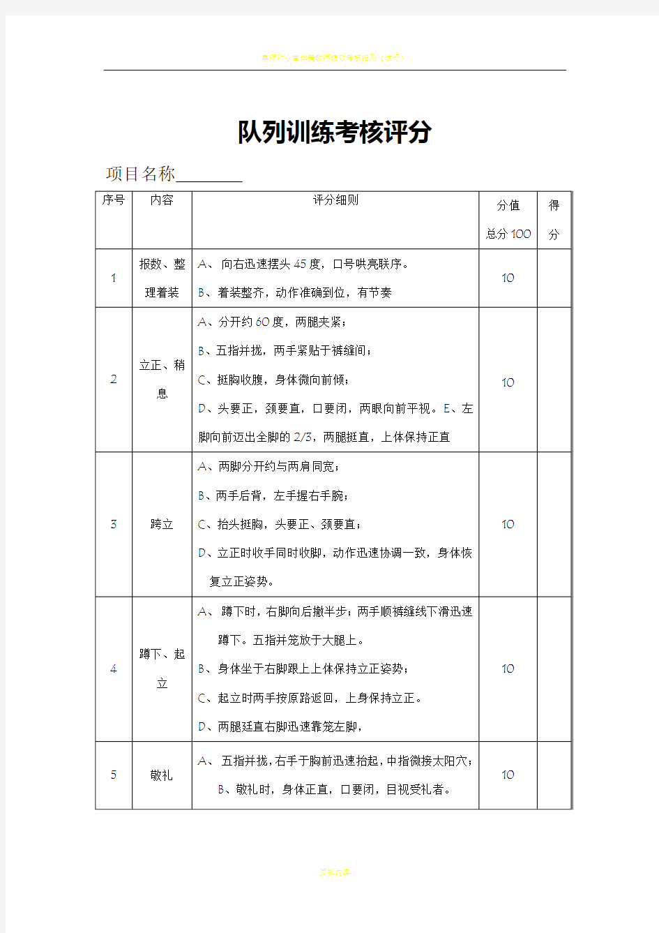 队列训练考核标准