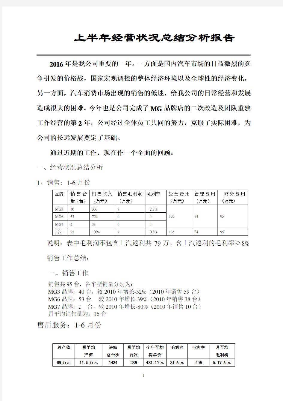 公司经营状况分析