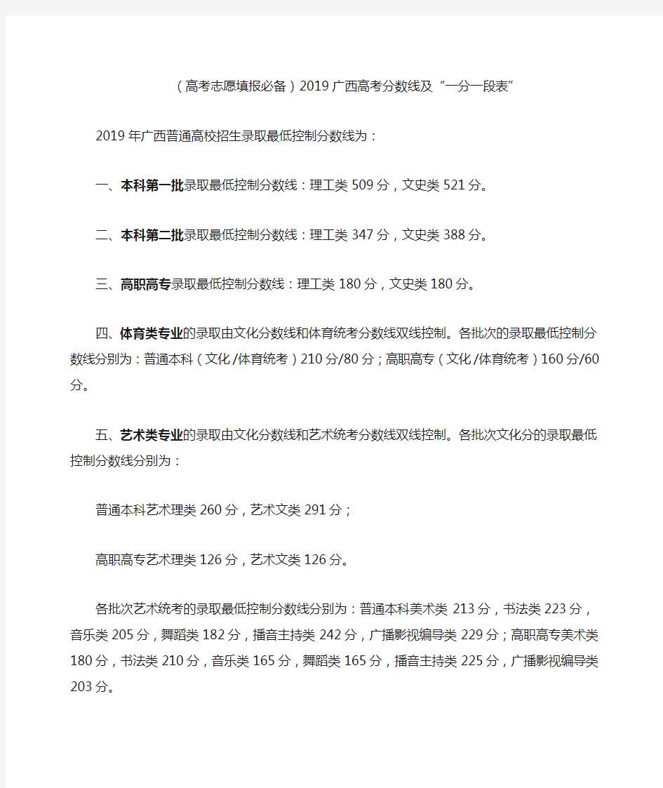 (高考志愿填报必备)2019广西高考分数线及“一分一段表”
