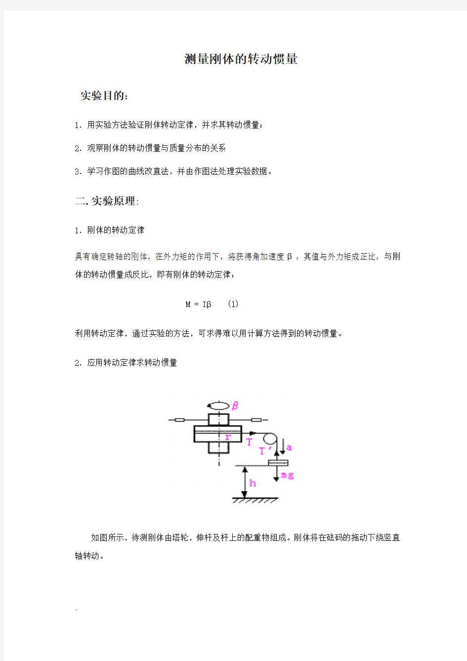 大学物理实验报告 测量刚体转动惯量