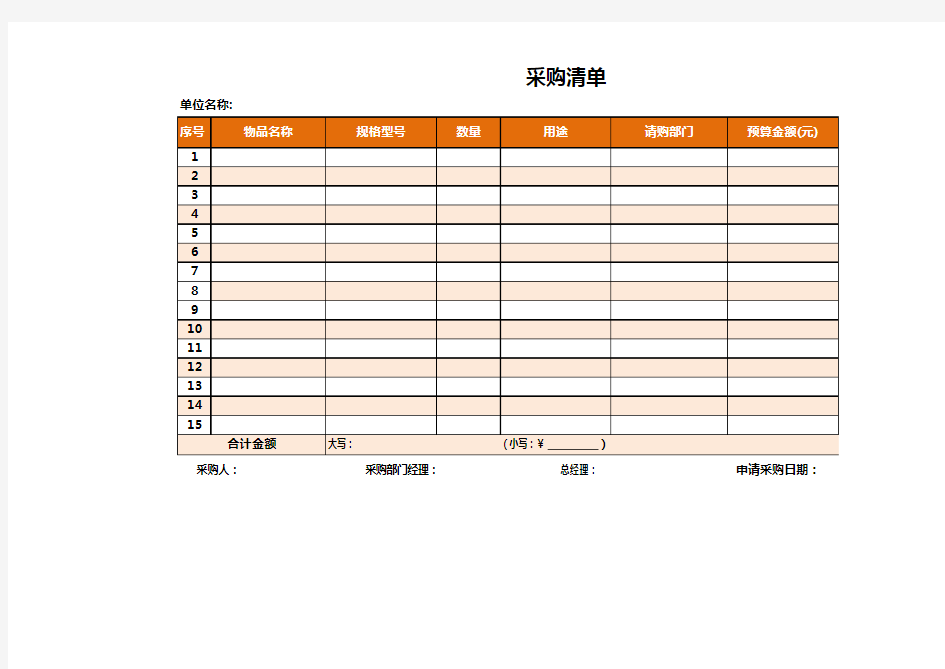 采购清单及物资出入库登记表