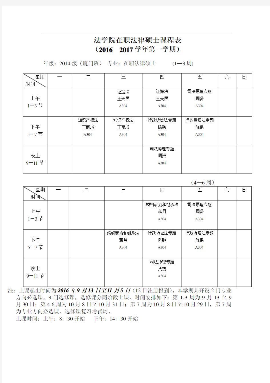 法学院在职法律硕士课程表