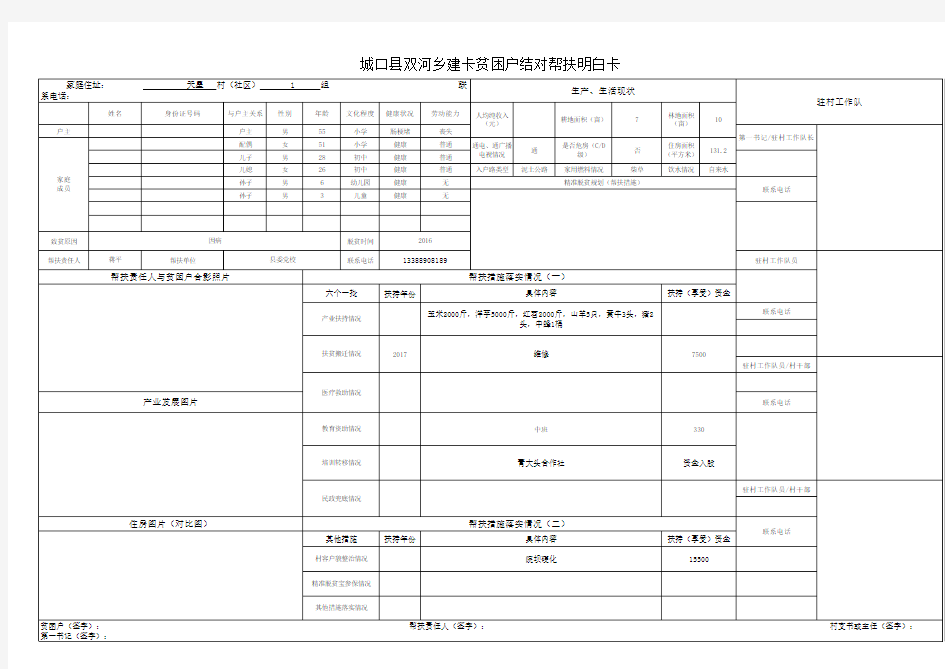 建卡贫困户结对帮扶明白卡