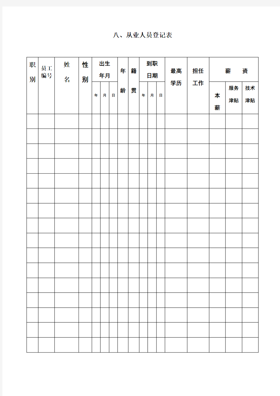 从业人员登记表Word表格