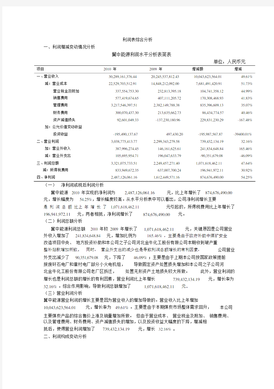 利润表综合分析