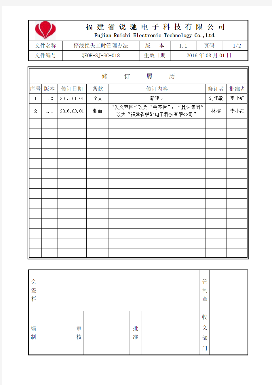 QEOH-SJ-SC-018停线损失工时管理办法